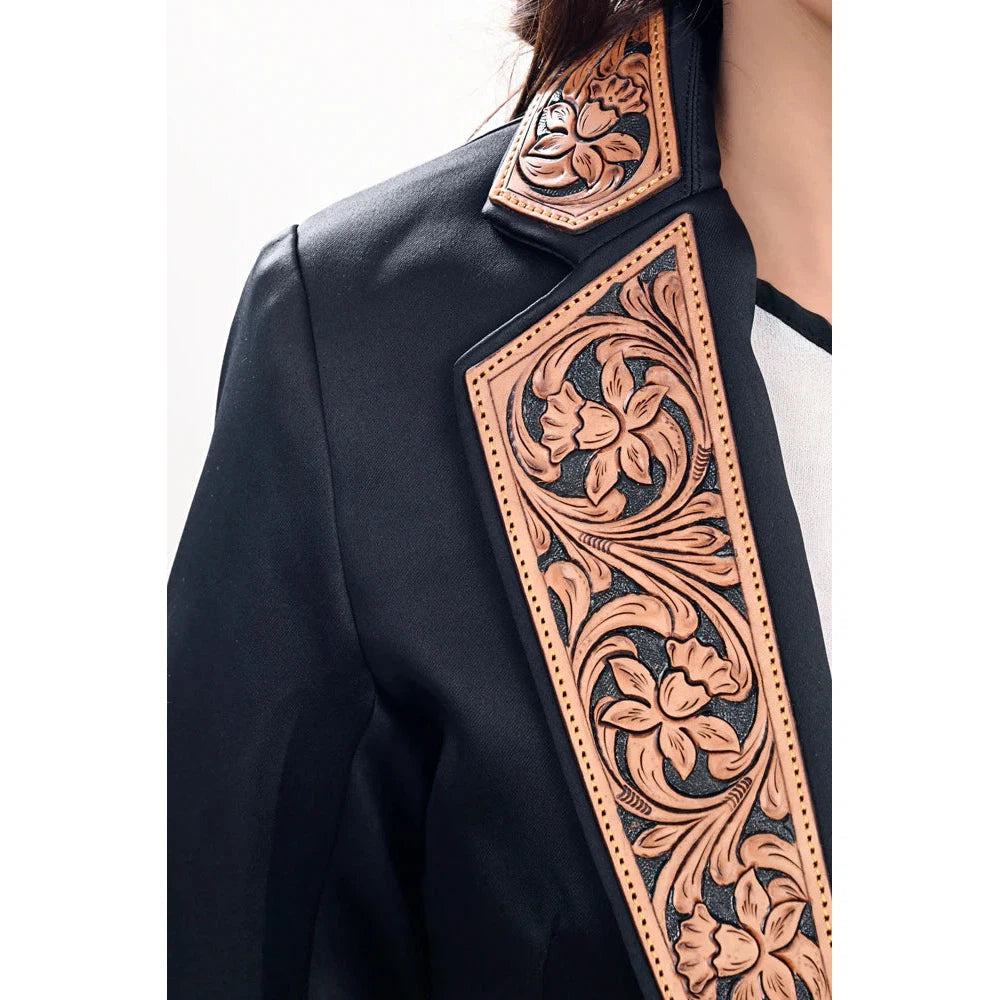 Black Blazer With Leather Lapel